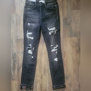 Vervet Haylie Camo Print Cuffed Ankle Skinny Jeans- 27/5 Black